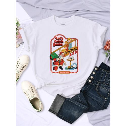 Let’s Catch Santa Funny Print Female Tshirt Harajuku o-neck Tshirt Retro Style Hot Sale Clothes Creative Crewneck Women T-shirt