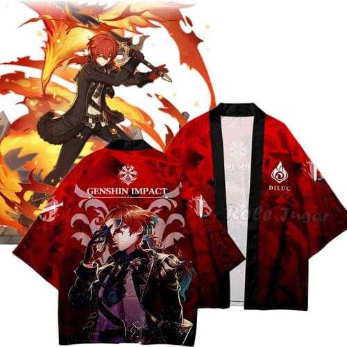 Genshin Impact Diluc Ragnvindr Cosplay Cape Cloak Women Men Fire Red Kimono Costume Plus Size 4XLRobe Halloween Cos Clothing