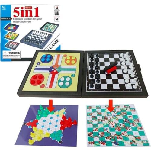 Hot Sale 5 In 1 Chessmen Checkers Magnetic Board Game Flying Chess Kids Classic Flight Puzzle Game Set For Friend Children Gift
