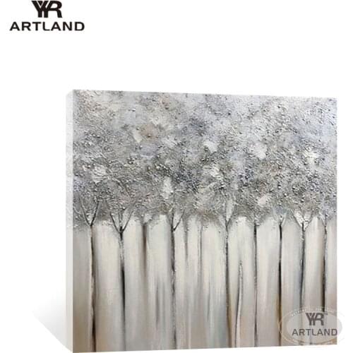Modern abstract silver trees Hand painted canvas oil painting wall backdrop hanging picture for living room home decor no framed