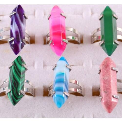 Finger Ring Natural Stone Jewelry For Women Gift Natural Stone Hexagonal Bead Quartz Lapis Onyx Crystal Adjustable 1Pcs