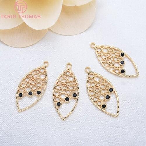 4PCS 18x28MM 24K Gold Color Plated Brass with Zircon Hollow Oval Shaped Charms Pendants High Quality Jewelry Accessories