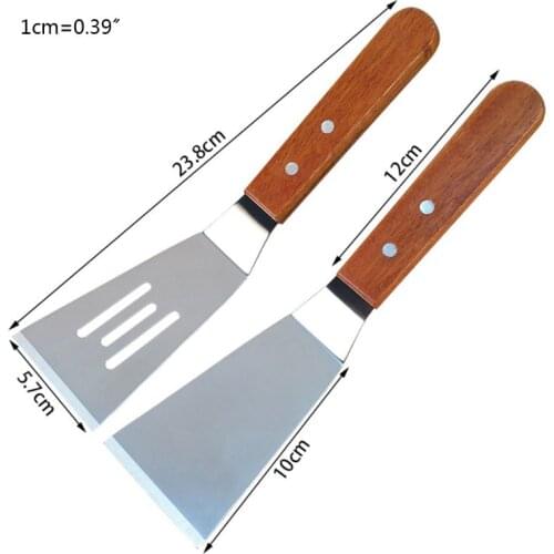 2pcs Stainless Steel Leaky Steak Fried Shovel Spatula Pizza Cutter Spade Baking 896A