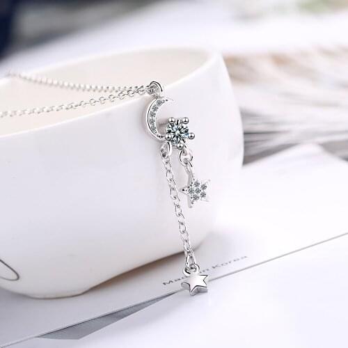 Fashion Clear Cubic Zirconia Moon Star Tassel Pendants Necklace Jewelry Clavicle Choker Necklaces for women