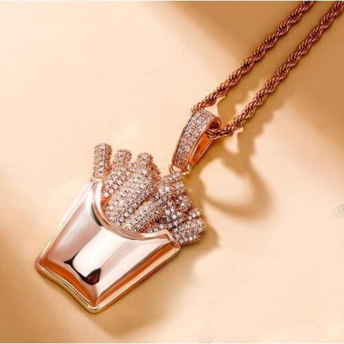 Fashion Personality Design Food French Fries Pendant Necklaces for Men Hip Hop Rock Party Creativity Jewelry Gift