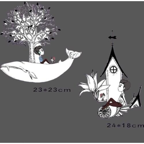 Cartoon Patch deal with it Clothes Heat Transfer Printing Cartoon Dream Whale Iron on patches for clothing Diy 3D Stickers