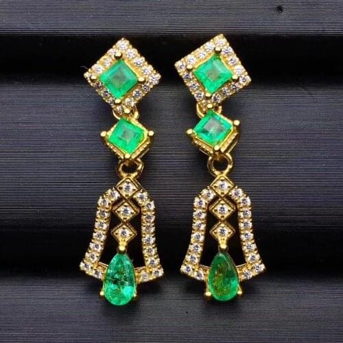 Natural emerald earring Free shipping Real original emerald 925 sterling silver