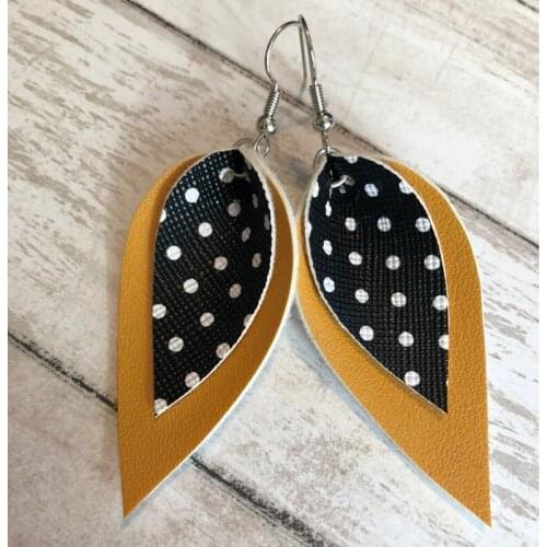NEW ! new !2 layers Leather Earrings white with black polka dots handmade by Hammered Love Letters Bulk