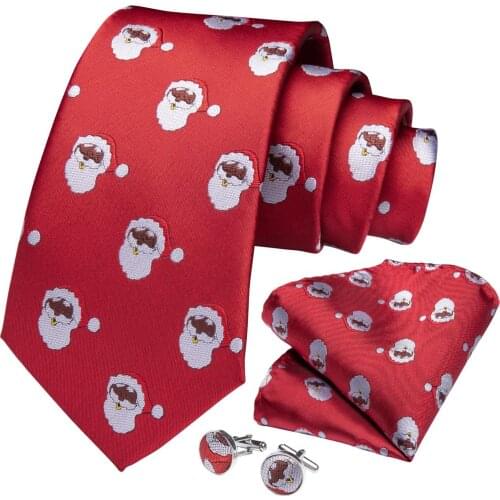 Novelty Design Chrismas Men Tie Red White Quality Silk Tie For Men Halloween Handkerchief Cufflink Gift Tie Set DiBanGu SJT-7275