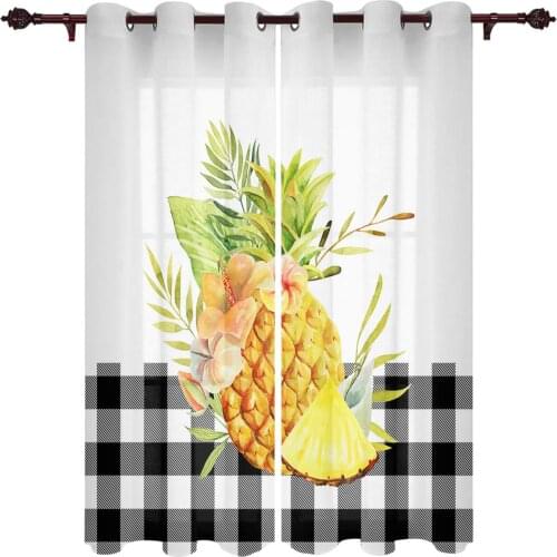 Fresh Fruit Pineapple Lattice Window Curtains Kitchen Bedroom Drapes Home Decor Luxury Curtains for Living Room