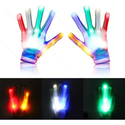 Led Skeleton Gloves for Kids, 12 Color Changing Flashing Shows Halloween Decoration Light Up LED Flashing Skeleton Hand Gloves