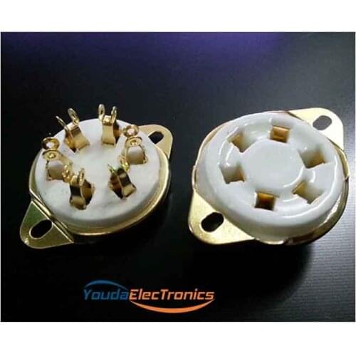 1PC Gold plated GZC6-21 6pin ceramic Vacuum tube socket for 310 6E5 UX6 42 366 VT57 VT58