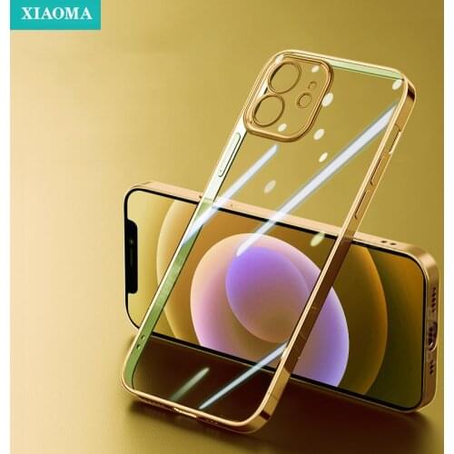 Luxury Plating Square Frame Transparent Case For iPhone 12 11 Pro Max Mini iPhone SE 2020 x xs xr 6 6S 7 8 plus Soft Clear Cover