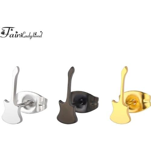FairLadyHood Cute Guitar Shape Stud Earrings Stainless Steel Musical Instruments Design Earrings Best Gift For Music Lover