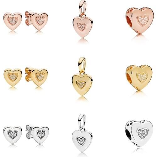 Classic High Quality 925Sterling Silver Exquisite Rose Gold Heart Beaded Earrings Pendant Fashion Jewellery