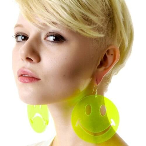 New Night Club Hip Hop Long Harajuku Earrings Cry Smile Face Large Acrylic Big Earrings for Women Pendientes Grandes Jewelry