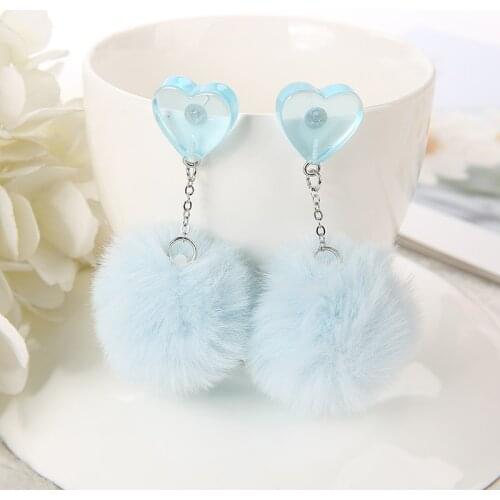 1Pair Cute Stud Earring Multicolours Resin Heart Candy Wth Puffer Ball Charms Fashion Woman Jewelry Birthday Gift
