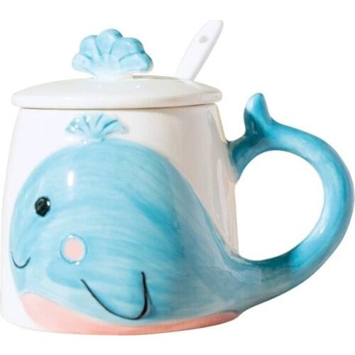 Water Cup with Lid Spoon Straw Cute Cartoon Couple Ceramic Mugs Breakfast Coffee Mug Office Girl Tazas De Cafe Afternoon Tea Cup