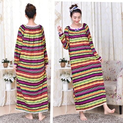 Spring And Autumn Winter Lady Girl Long Sleeve Knit Cotton Princess Loose Plus Large Size Super Long Sleepwear Nightgown Home Dr