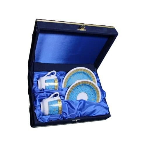 Are produced in Gural Porcelain 2 Personality Estuary Gilt Blue Coffee Cup Pad Special Box Ottoman Turkish Coffee Cup Pad Gift