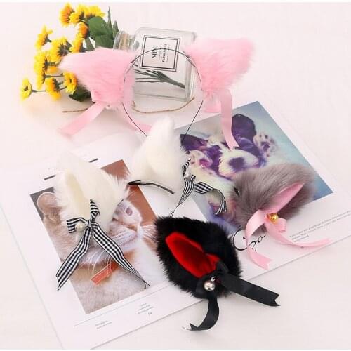 2Pcs/Lot New Cute Cat Ears with Bell Hair Clip Fox Long Fur Bowknot Costume Hairpins for Cosplay Party Gift Hair Accessories