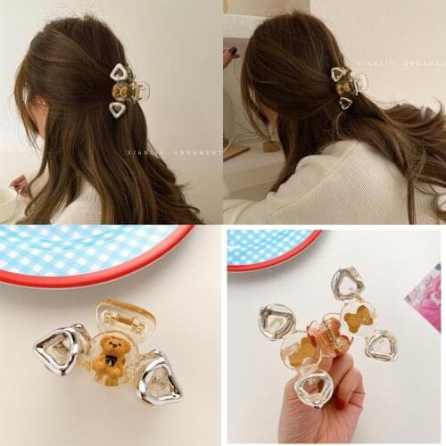 2021 New Women Fashion Retro Hair Claw Acrylic Bear Hair Clips Headband Hairpin Cute Barrette Crab Hair Accessories Oranment