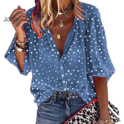 Jocoo Jolee Women Printing Buttons Turn Down Collor Long Sleeve Spring Autumn Loose Casual Basic OVersize Blouse T-Shirts