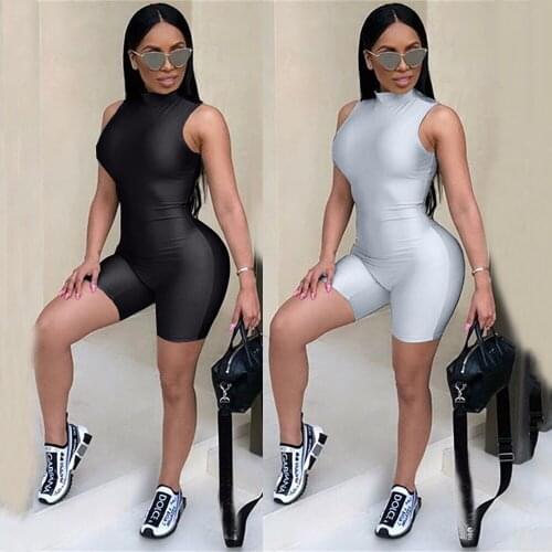 Sexy Bodycon Jumpsuits Short Summer for Women Bodysuit 2018 Black Bodysuit Rompers F0269 Summer Overalls Gray