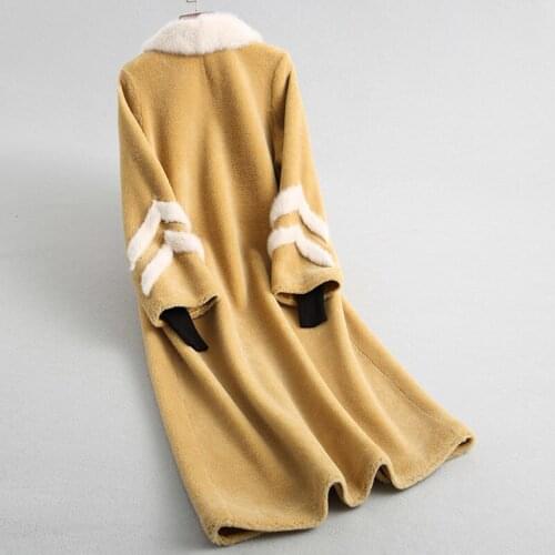 Shearing Sheep Women Coats Real Wool Fur Coat With Natural Mink Fur Collar 2020 Long Warm Winter Jackets 18172 WYQ2015