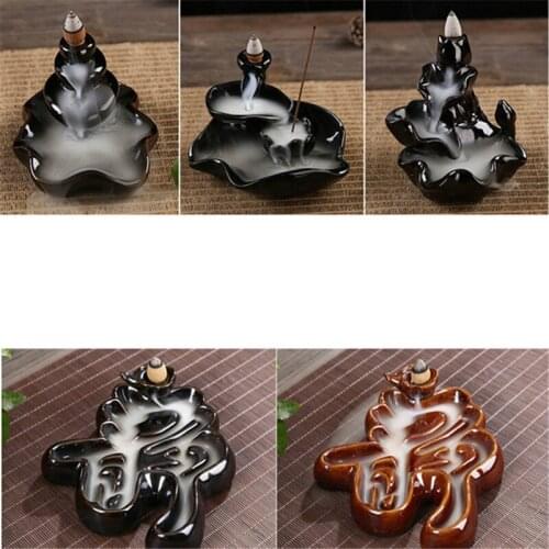 1Pcs New Design Black Porcelain Backflow Incense Burner Ceramic Burner Cone Incense Stick Burner Holder Buddhist Or Cones
