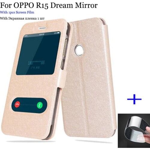 2pcs Phone case For OPPO R15 Dream Mirror case cover view window leather case R 15 Dream Mirror Flip case R15DM back cover shell