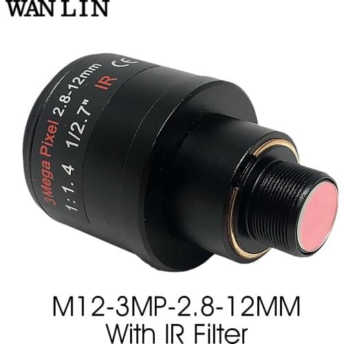 3.0Megapixel Fixed Iris M12 HD 2.8-12mm Varifocal Lens for Action Camera F1.4 1/2.7" Manual Focus Zoom with 650nm IR Filter