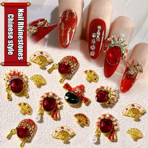 3D Chinese Style Nail Rhinestones New Year Beijing Opera Festive Luxury Nail Art Decoration Manicure Accessories