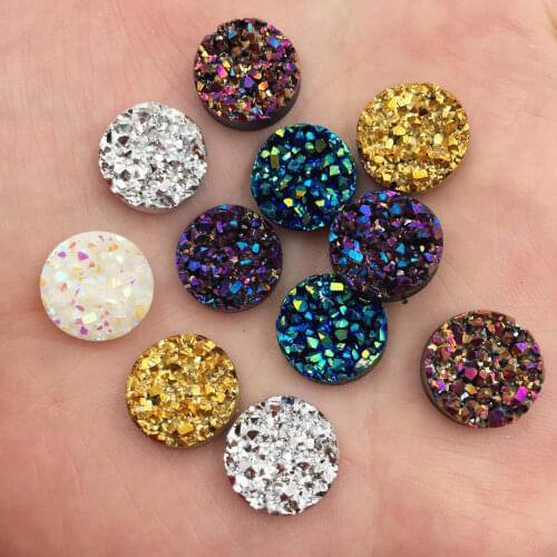 40pcs Shiny AB Resin 12mm Round Irregular Surface Crystal Ore Flatback Rhinestone Ornaments DIY Wedding Appliques Craft W61