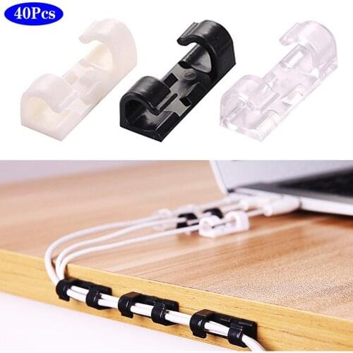 40Pcs Cable Winder Wire Storage Silicon Cable Manager Holder Desk Tidy Organiser for Digital Cable Clips Organizer