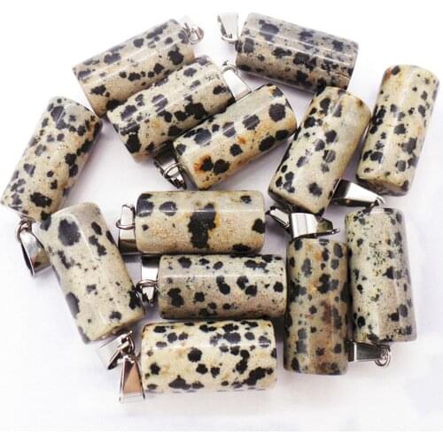 50Pcs 25x10mm Wholesale Natural Gray&Black Dalmation Jasper Cylindrical Pendant Bead DIY Earrings Jewelry Accessories S587