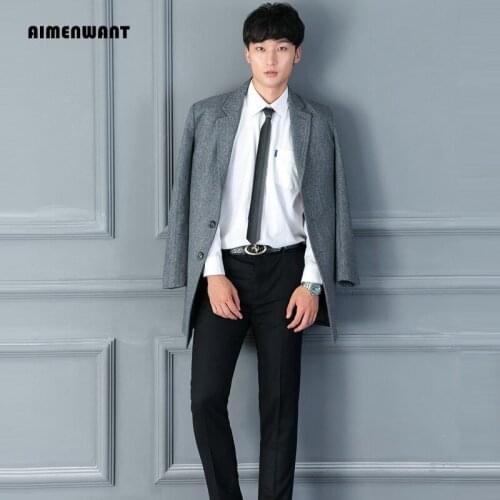 AIMENWANT 2018 New Arrivals Mens Gray Wool Herringbone Coat Smart Causal Slim Single Breasted Woolen Trench Free Shipping Coats