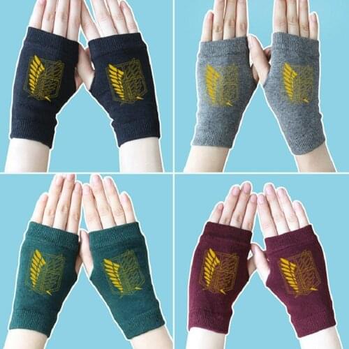 Anime Fingerless Gloves Attack on Titan Sword Art Online Cotton Knitted Wrist Gloves Mittens women Cartoon Accessories Cosplay