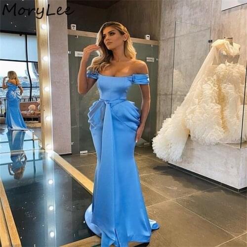 Evening Dresses Off The Shoulder Floor Length Mermaid Satin Evening Dresses With Zipper Back vestidos de fiesta de noche