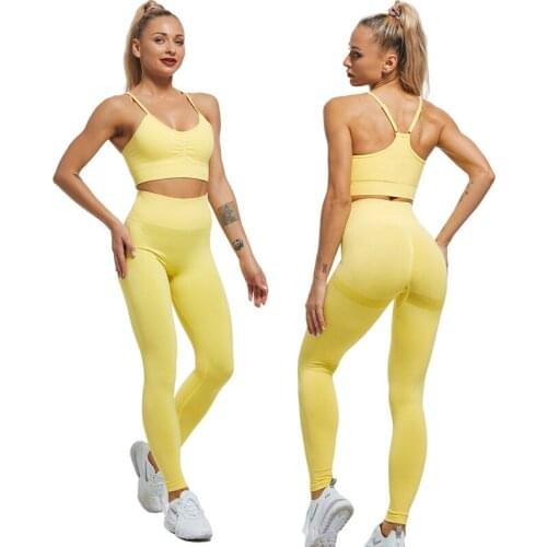 Seamless Gym Set Women Fitness Yoga Set Sports Suits High Waist Leggings+Push Up Bra 2 peice Set Sportswear