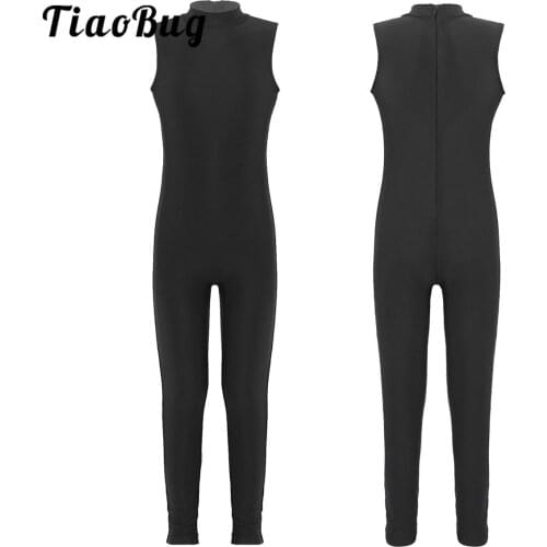 Girls Ballet Leotards Gymnastics Unitards Kids Children Dancewear Black One Piece Full Body Sleeveless Zipper Leotard Jumpsuit