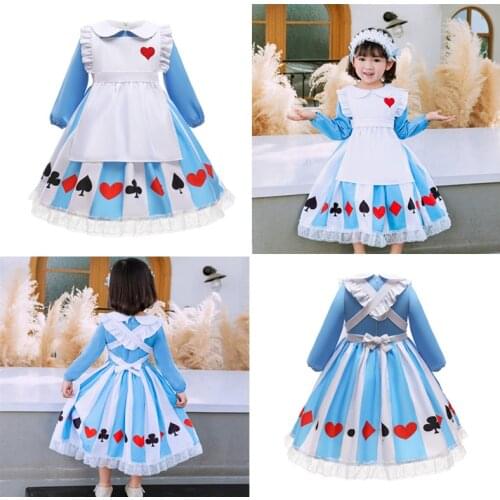 Lolita Dress for Kids Toddler Girls Alice In Wonderland Halloween Cosplay Costumes Birthday Party Princess Dress Maid Clothes