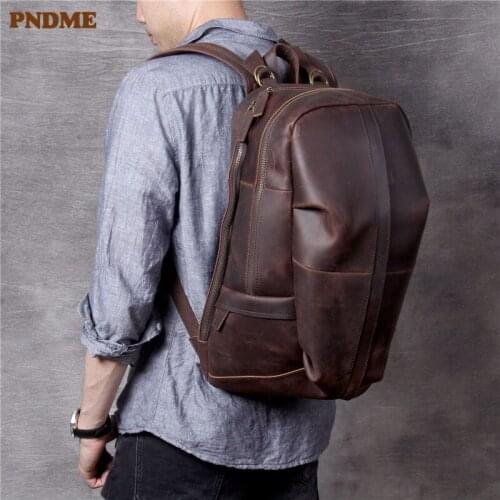Designer luxury genuine leather mens womens backpack fashion vintage travel teens large capacity crazy horse cowhide backpack