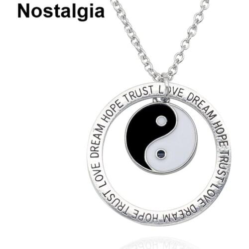 Nostalgia Dream Hope Trust Love Tai Chi Yin Yang Enamel Pendant Religious Jewelry Circle Necklace Collares