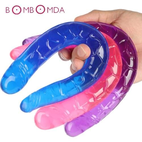 Big Real Penis Double Head Dildo Crystal Penis Vagina G Spot Stimulator Dildo Masturbator Sex Toys for Women Lesbian No Vibrator