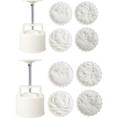 B0KB Mooncake Mold 150g Or 200g Hand Press Cookie Stamp Cookie Cutter Pastry Tool Moon Cake Maker with 3D Flower Fish Pattern