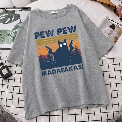 Black Cats Pew Madafakas T-Shirt For Mens Harajuku Retro Male Top Short Sleeve Casual Clothes Kawii Lovely Man T-Shirt