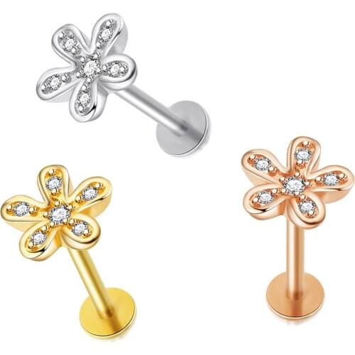 JUNLOWPY 16G Surgical Steel Flower Labret Monroe Studs Lip Rings Cartilage Tragus Earring 5/16" Ear Piercing Body Jewelry 50pcs