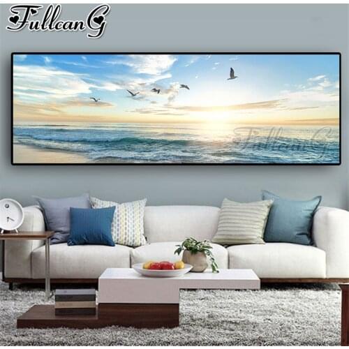 FULLCANG Natural Sea Beach Flying Birds Landscape 5d diy full square round drill diamond embroidery large mosaic painting FC3383