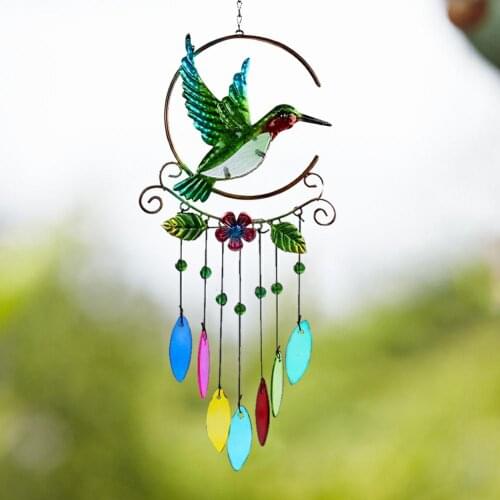 Window Balcony Color Glass Pendant Hummingbird Decor Wind Chimes Yard Home Wall Hanging Bird Bell Ornament Window Door Decor